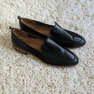 Black leather toe loafer shoes